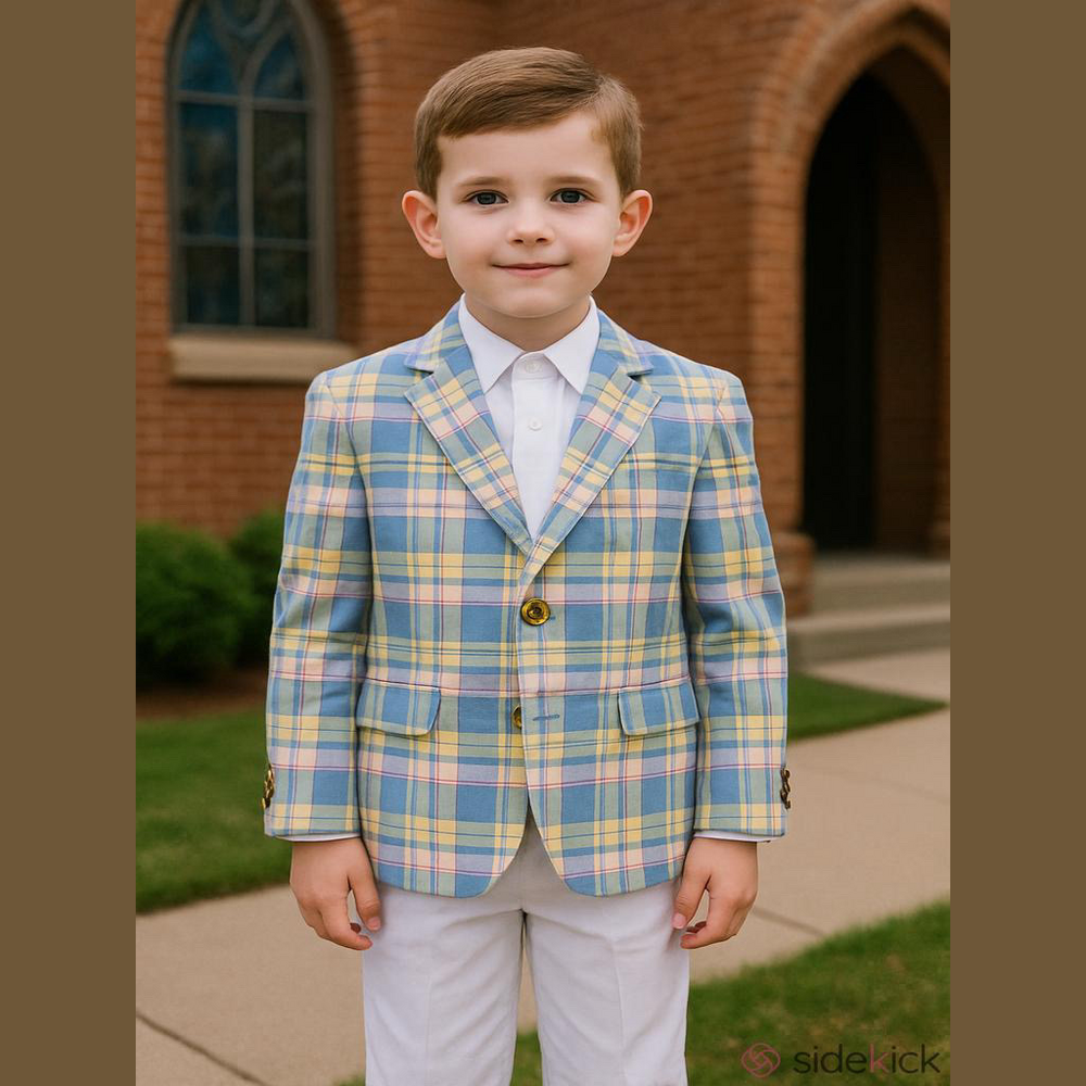 Gymboree  Boys Plaid Blazer - Spring Celebrations - sky blue Sz 7 like new